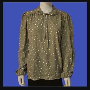 143 STORY BY LINE UP Sage White Polka Dot Bow Tie Long Sleeve Castlecore Blouse